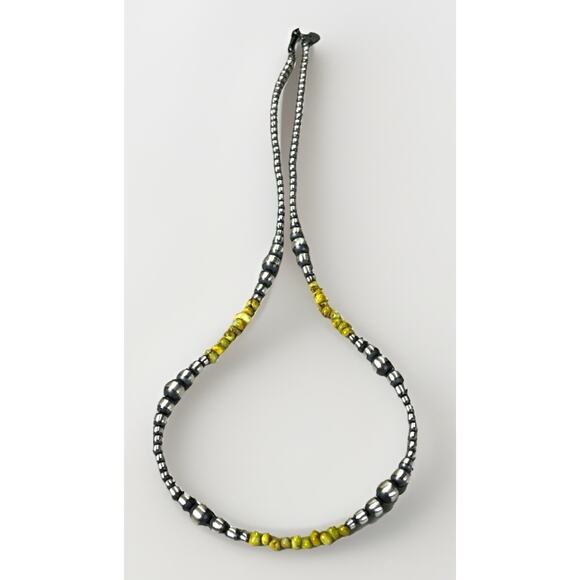 Sterling Silver NAVAJO PEARL & Palomino Turquoise Beaded 17” Necklace .925 NEW - Picture 6 of 13